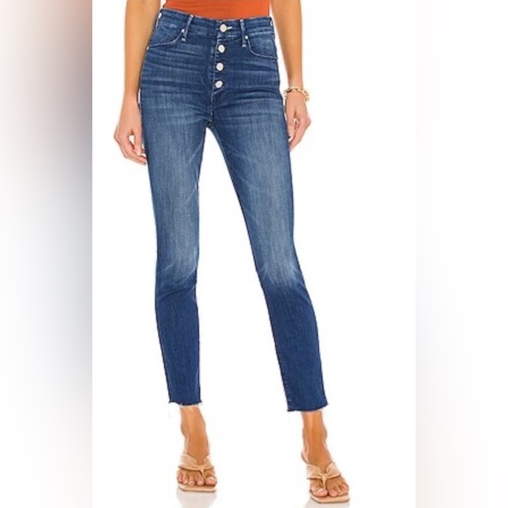 25” Mother The Pixie Ankle Fray Jeans In Second Thyme Around- Skinny Button-Fly